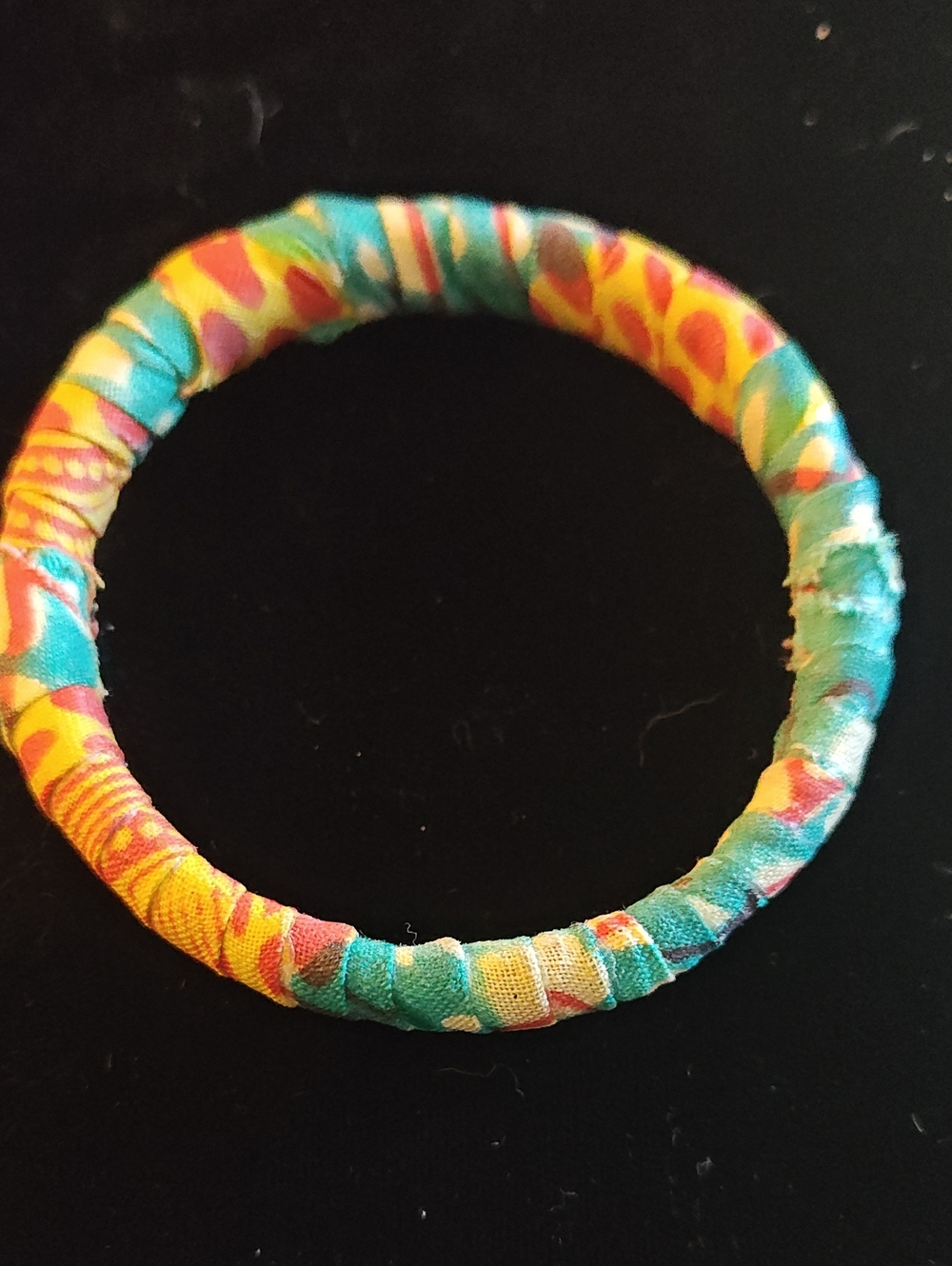 Colorful Wrapped Fabric Bangle Bracelet - Teal & Yellow Floral